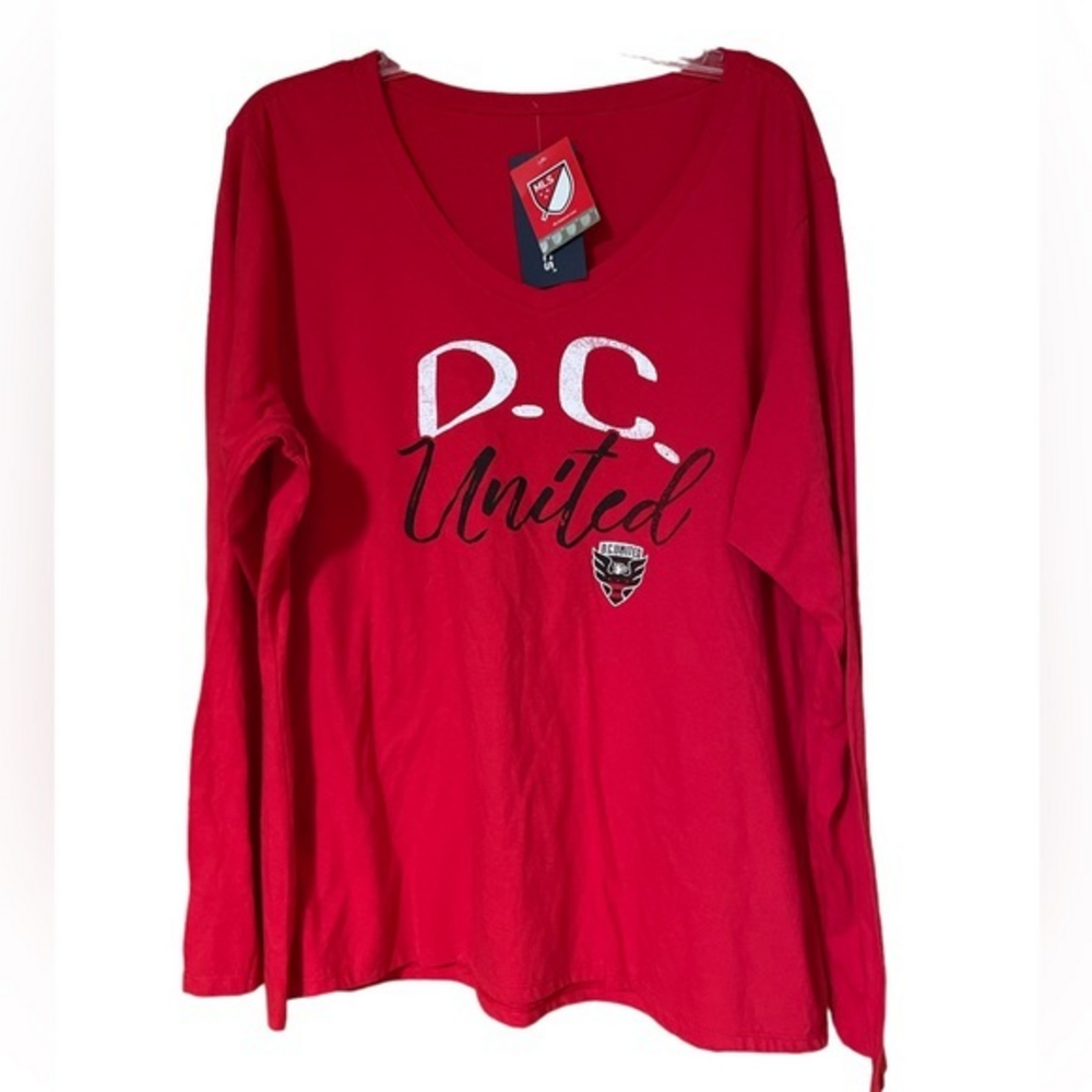 Fanatics Womens D.C. United Soccer V‎ Neck Tee Shirt Long Sleeve Red 3XL NWT